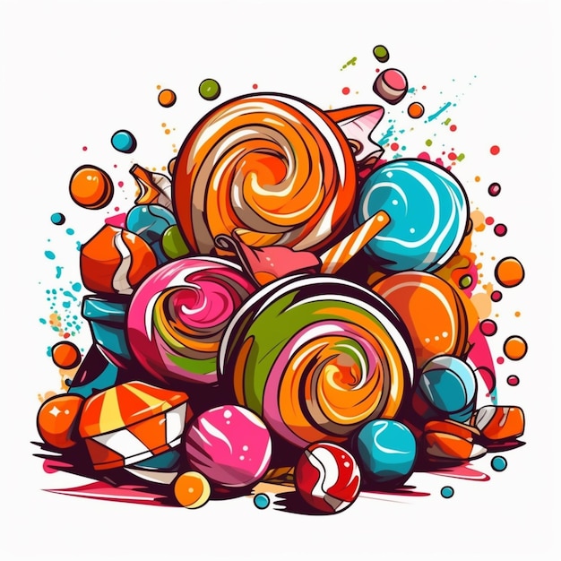 Una colorida ilustración de caramelos y la palabra caramelo.