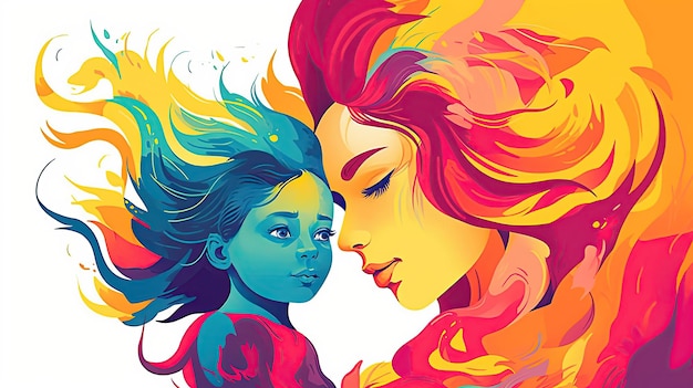 La colorida ilustración del Día de la Madre de un niño abrazando a su madre