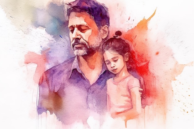 Colorida ilustración del Día del Padre de un niño sosteniendo la mano de su padre con tecnología de IA generativa