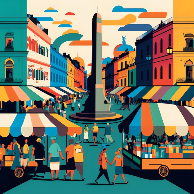 Una colorida ilustración digital que captura la vibrante energía de Buenos Aires