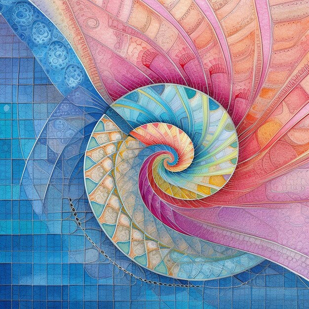 una colorida ilustración de una espiral con una espiral en el centro.