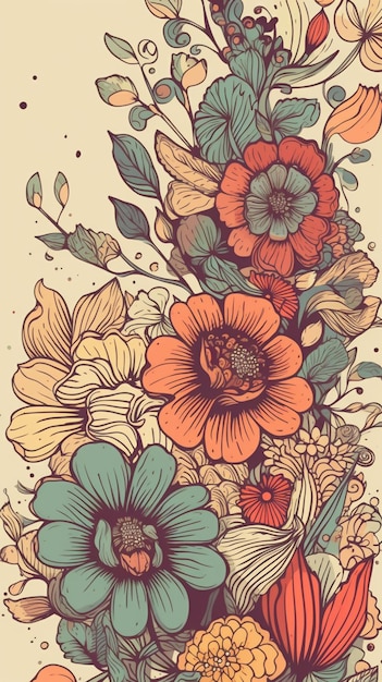 Una colorida ilustración floral con un ramo de flores.