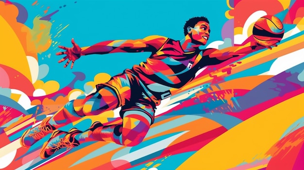 Una colorida ilustración de un jugador a punto de patear la pelota.