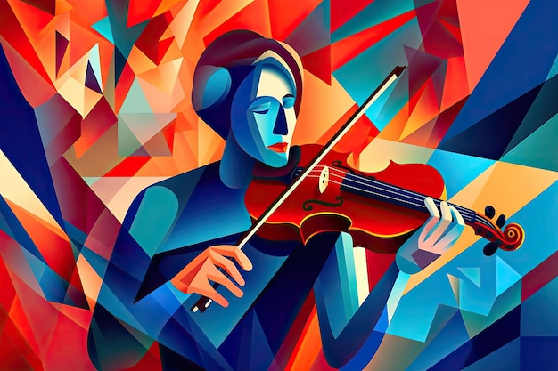 Una colorida ilustración de una mujer tocando un violín.