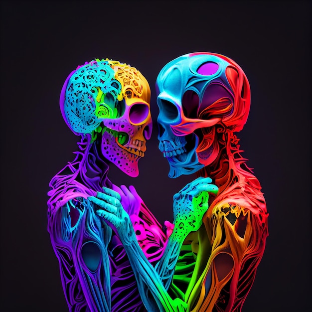 Una colorida ilustración de una pareja abrazándose.
