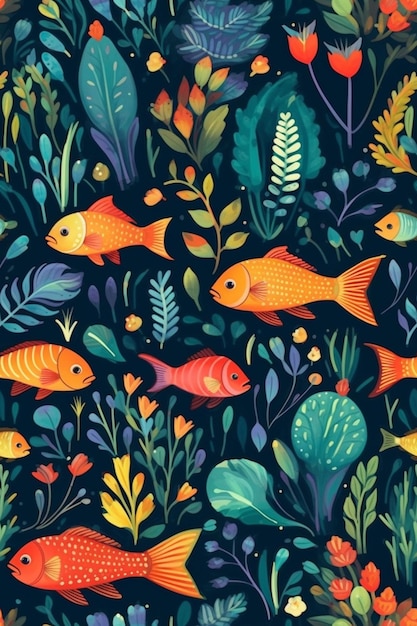 Una colorida ilustración de peces nadando en el agua.