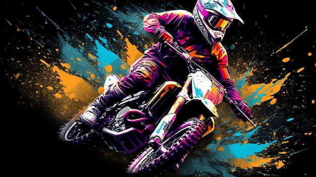 Una colorida ilustración de un piloto de motocross.