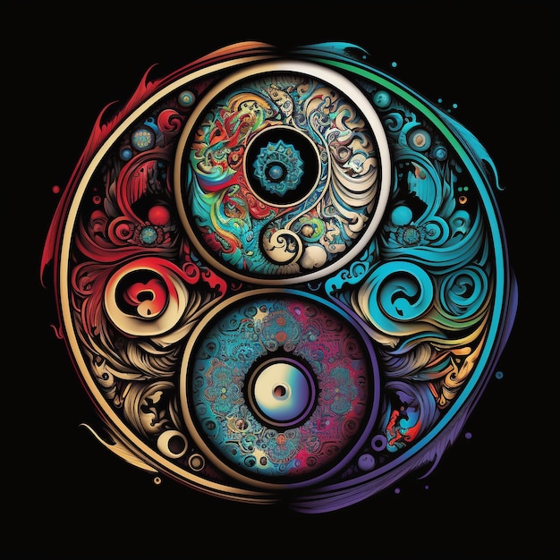Foto una colorida ilustración de un símbolo de yin yang.