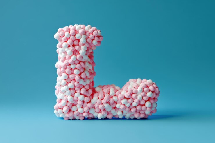 Foto una colorida letra l está hecha de caramelos y otros artículos pequeños