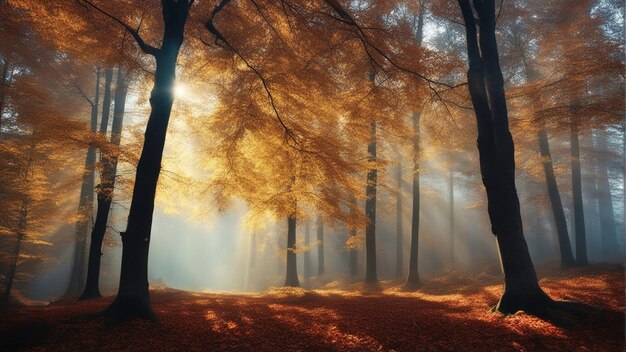 Una colorida y majestuosa cascada en el bosque del parque nacional durante el otoño