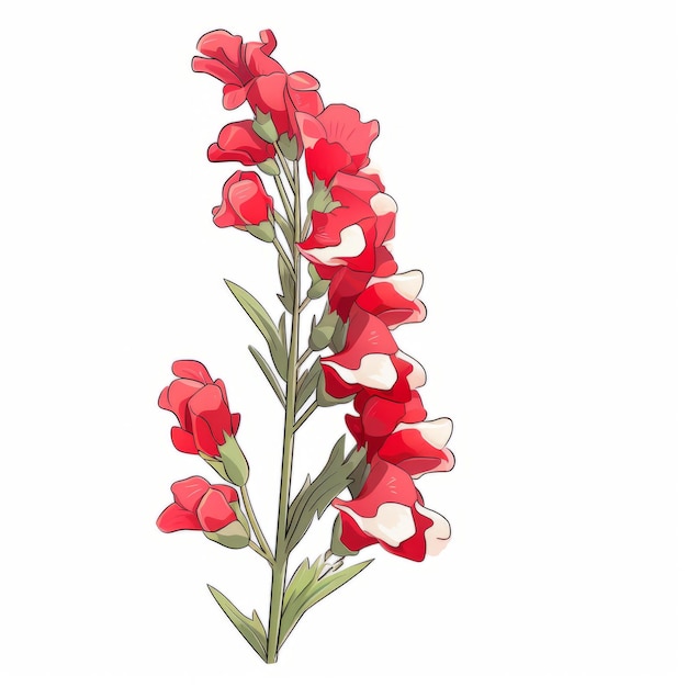 Colorida naturaleza noruega Ilustración lúdica de flores rojas sobre un fondo blanco