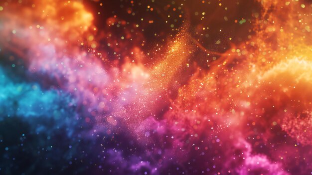 La colorida nebulosa radiante de la explosión cósmica se colorea con polvo brillante mágico