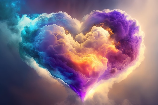 Una colorida nube en forma de corazón en el cielo IA generativa
