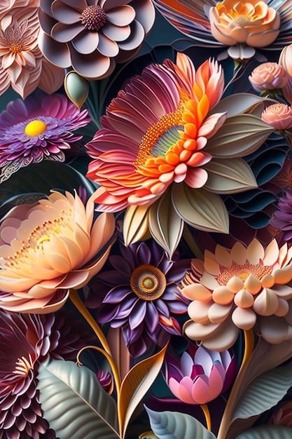 Una colorida obra de arte en papel con flores.