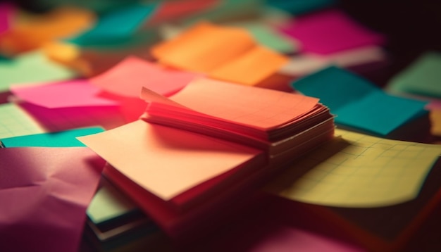 Una colorida pila de ideas en papel para el éxito generadas por IA