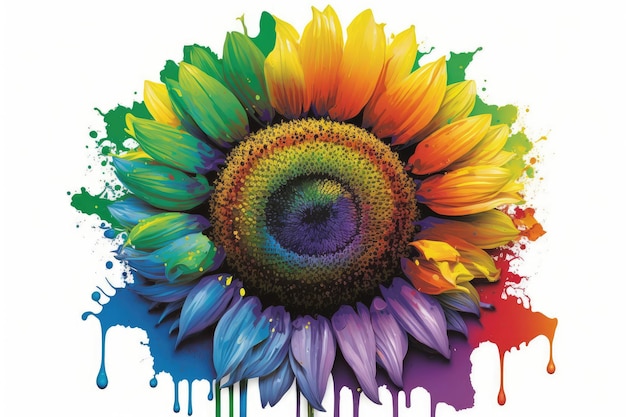 Colorida pintura de acuarela de girasol con salpicaduras para el fondo de verano