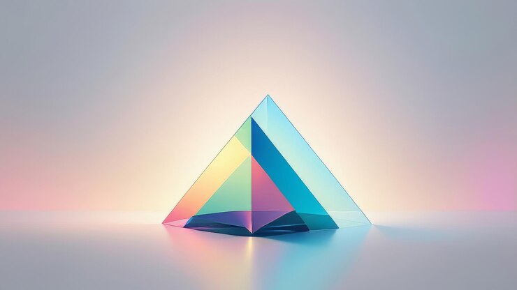 Foto una colorida pirámide de cristal sobre una superficie blanca