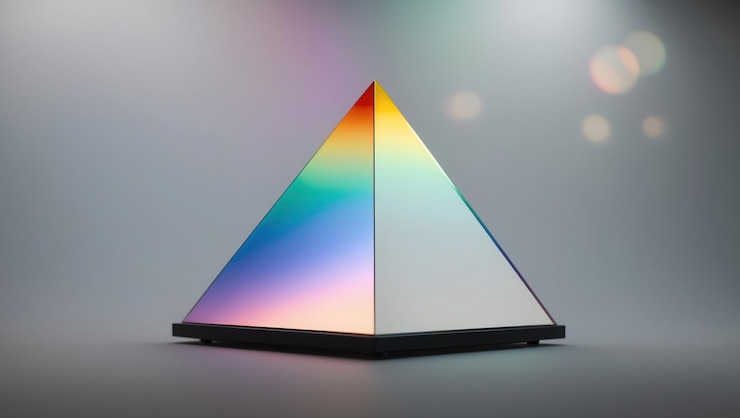 Foto la colorida pirámide de prisma que refleja la luz