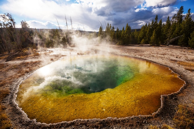 Colorida piscina Morning Glory - famosa fuente termal en el Parque Nacional Yellowstone, Wyoming, EE.