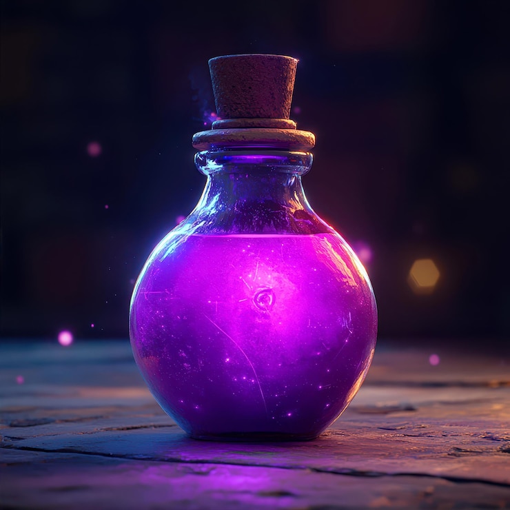 Foto una colorida poción mágica en un estilo de caramelo caprichoso en una superficie rústica