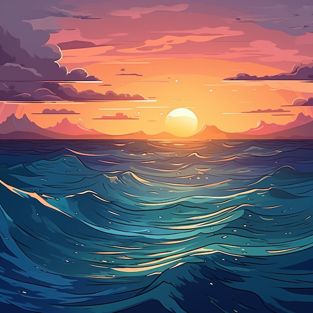 Colorida puesta de sol sobre el océano