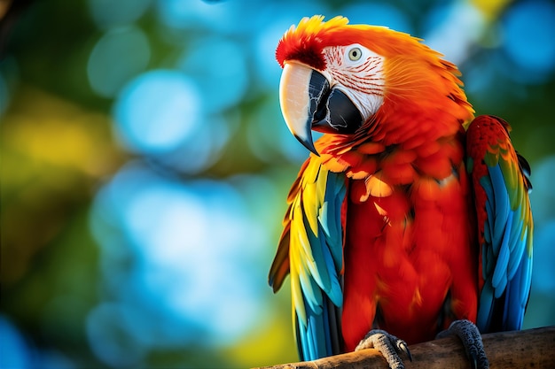 Foto la colorida rama del guacamayo sentado