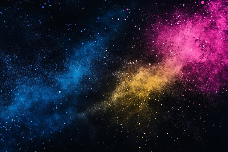 Colorida rosa amarillo y azul explosión de polvo abstracto