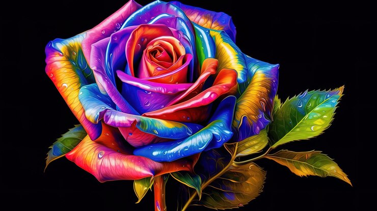 Colorida rosa floreciente con efecto prismático Generativo ai