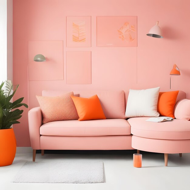 Colorida sala de estar sofá de forma moderna hermosas paredes de colores brillantes hacen que sea animado
