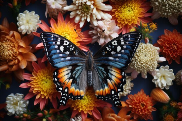 Colorida serenidad de mariposa en una cama imágenes de sesión al aire libre