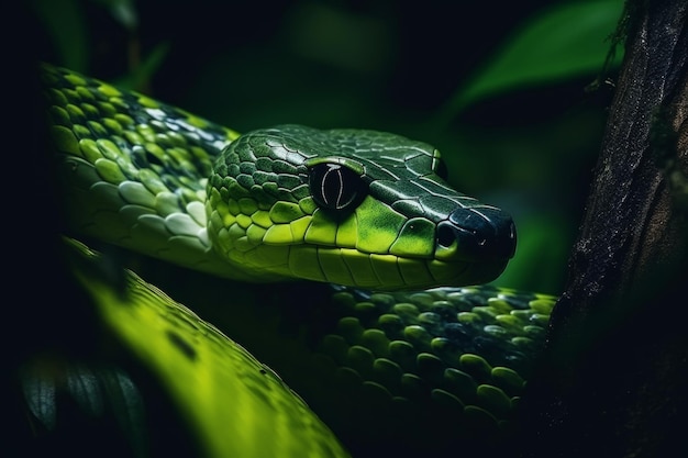 La colorida serpiente pitón cobra víbora bosque escondido esperando a la presa selva tropical naturaleza intacta