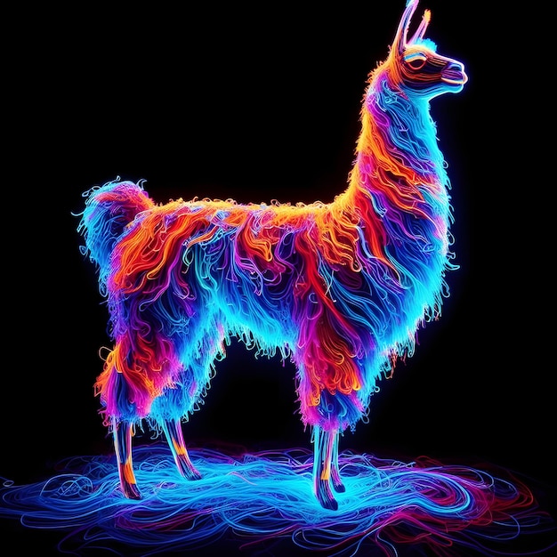 Foto la colorida silueta de la llama de neón hecha de millones de cuerdas de neón ultra brillantes