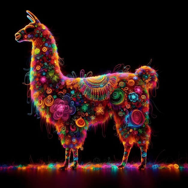 La colorida silueta de la llama de neón hecha de millones de cuerdas de neón ultra brillantes