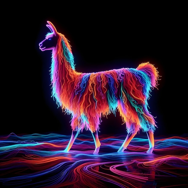 La colorida silueta de la llama de neón hecha de millones de cuerdas de neón ultra brillantes