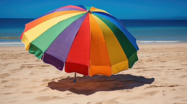 Una colorida sombrilla de playa en una playa de arena