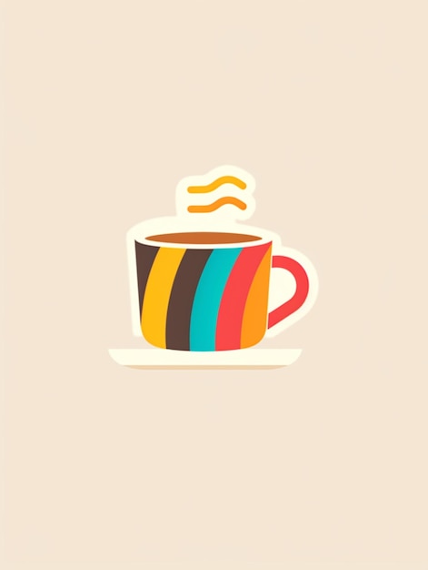 Una colorida taza de café con una tapa amarilla y la palabra café.