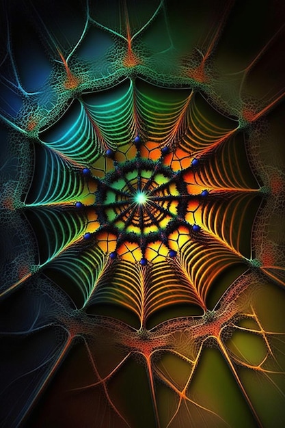 Una colorida telaraña con un diseño en espiral.