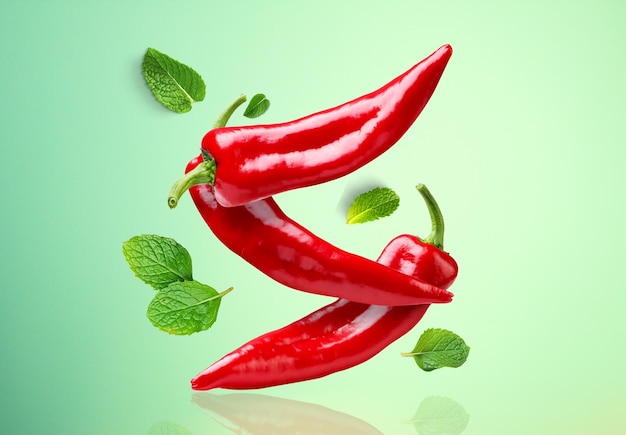Una colorida variedad de chiles y hojas de menta que capturan sabores audaces