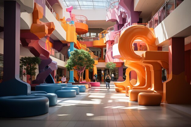 Foto colorida zona de juegos infantiles en el centro comercial medellín durante el día con iluminación natural