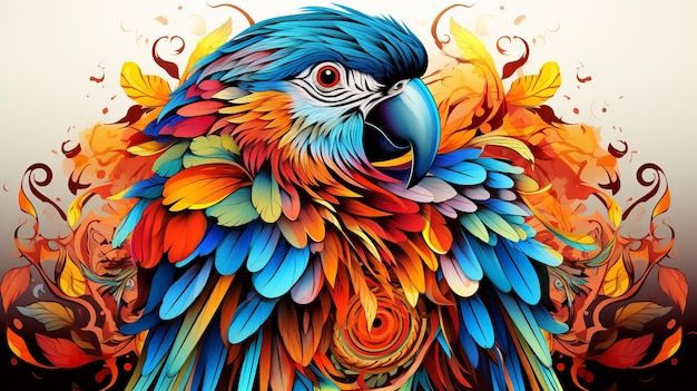 Las coloridas artes del pájaro macaw zentangle aisladas sobre un fondo blanco