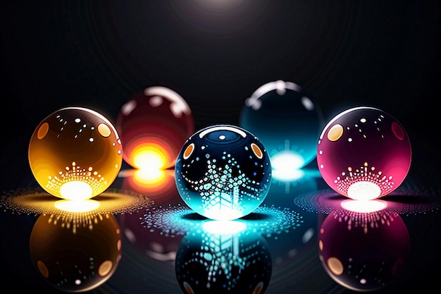 Foto coloridas bolas de cristal brillan a través de la luz emitiendo hermosos y coloridos efectos de luces y sombras.