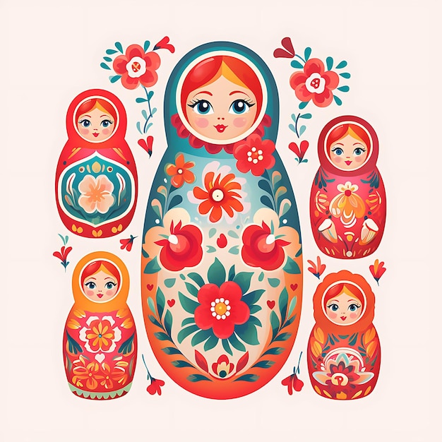 Foto coloridas bonecas de nidificação matryoshka russas cores vibrantes madeira redonda ideias de design de conceito criativo
