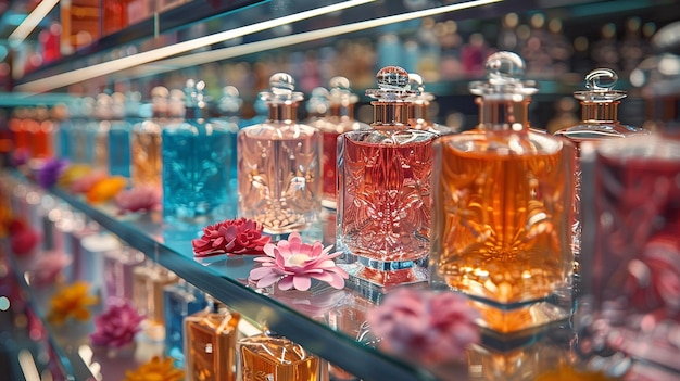 Foto las coloridas botellas de perfume