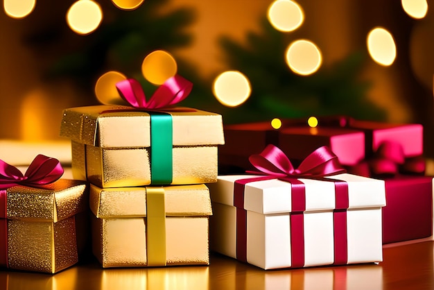 Coloridas cajas de regalo de Navidad multicolores Feliz Navidad y Próspero Año Nuevo Contenido generado por IA