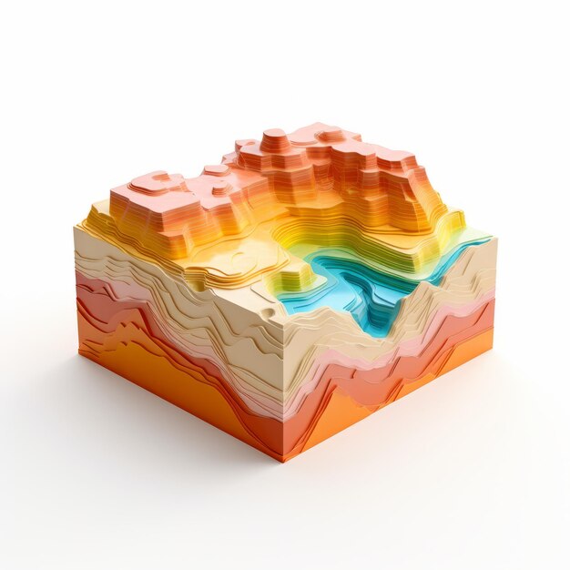 Foto coloridas capas geométricas voxel art inspirado en la geología y la hidrología