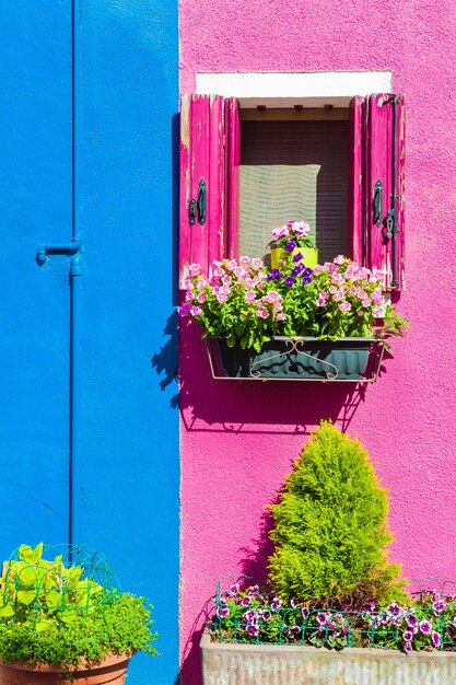 Coloridas casas en la isla de Burano, cerca de Venecia, Italia