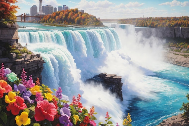 Foto coloridas cataratas do niágara, canadá belas pinturas fotorrealistas