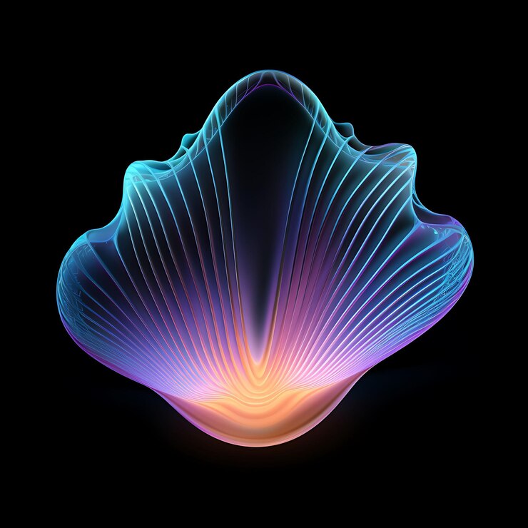 Foto coloridas conchas océano azul líneas de neón giratorias perlas neón giratorio li y2k gradiente arte de luz
