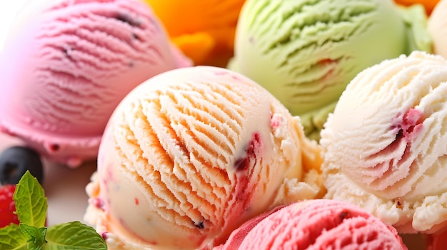 Coloridas cucharadas de helado listas para el verano deliciosos postres dulces golosinas congeladas ideales para el diseño de menús AI