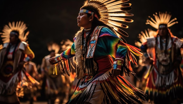 Coloridas culturas indígenas bailando con ropas tradicionales.